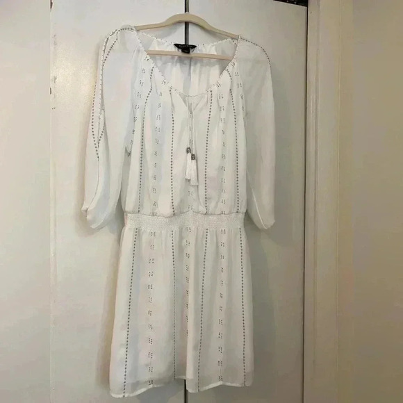 White House Black Market White Bohemian Blouson Dress Sz S - Picture 2 of 9
